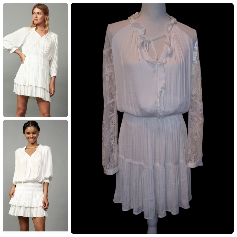 Feminine NWT White lace LONG sleeve Special Event Fairy Flowy DRESS Size Small